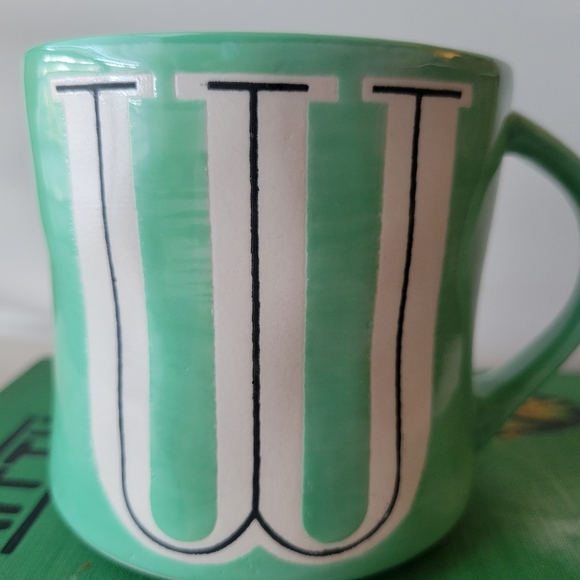 Anthropologie Monogram "W" Mug Green & White ~ Wendy ~ Will ~ Whatever! ~ VGUC - Picture 12 of 14
